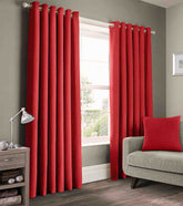 2 Pieces Plain Dyed Back Lining Eyelet Curtains - Red